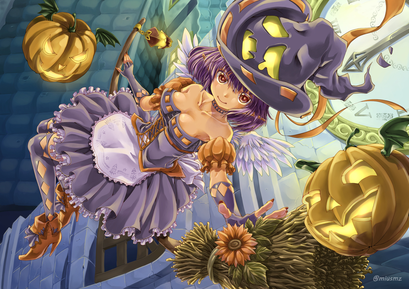 2019.11.1│オリジナル│デジタル<br>ハロウィンイラスト 清水実羽による魔女天使のハロウィンオリジナルイラスト