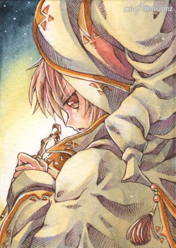 2020.10.9|オリジナル|アナログ<br>(透明水彩/ウォーターフォード細目/ATCサイズ)<br>闇夜を灯す魔法使いくん。 清水実羽による透明水彩を用いた闇夜を灯す魔法使い君のATCオリジナルイラスト