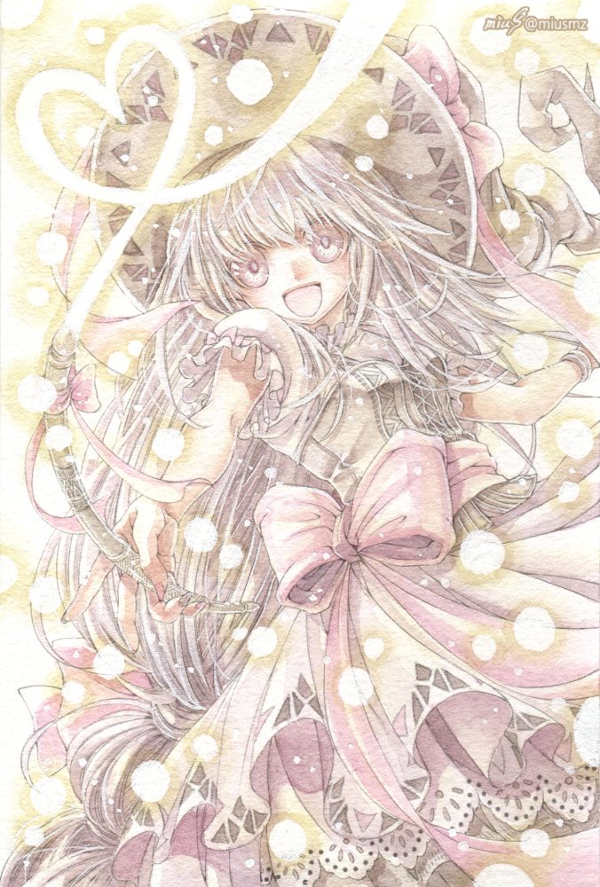 2021.2.14|オリジナル|アナログ<br>(絵墨、絵墨明のみ/ウォーターフォード/ポストカードサイズ)<br>バレンタインイラスト 清水実羽による透明水彩を用いた魔女っ子のオリジナルイラスト。