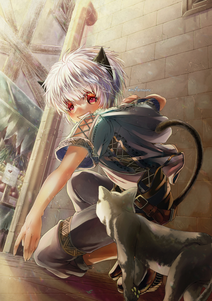 見習いねこくんと先輩黒猫さん。<br><br>初出2021.5.14 、リメイク2022.11.25│オリジナル│デジタル 清水実羽による黒猫と猫耳少年の日常を描いたオリジナルイラスト