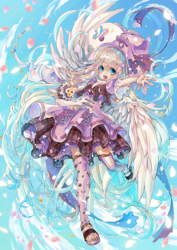 届けられたらいいなぁ。<br><br>2022.5.30│オリジナル│デジタル<br>Twitterアカウント一周年記念イラスト。 清水実羽による風と歌を届けたい春の魔女を描いたオリジナルイラスト。