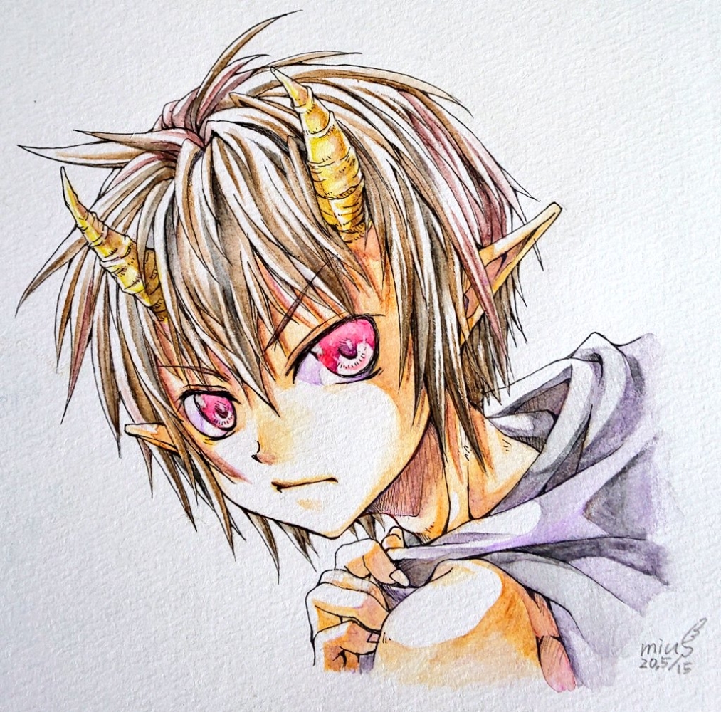 2020.5.15|オリジナル|アナログ習作(水彩色鉛筆/スケッチブック)<br>復帰後アナログ初作品 清水実羽によるファンタジーな男の子のオリジナルイラスト