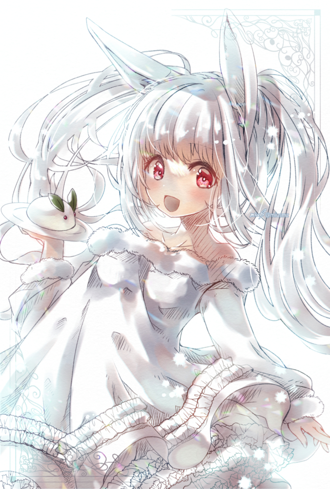 おんなじいろのおめめだね<br><br>2023.1.1|オリジナル|デジタルドローイング<br>お年賀イラスト 清水実羽によるオリジナルイラストのうさ耳な女の子。