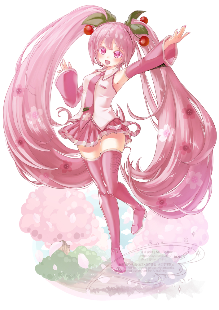 2025.2.23|初音ミク二次創作|デジタル<br>立ち姿を意識した桜ミクちゃんです。 イラストレーター清水実羽による桜ミク姿の初音ミクちゃん二次創作イラスト。