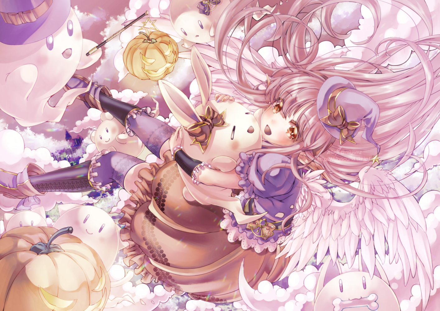 寂しがり屋さんも、みんな一緒なら大丈夫!<br><br>初出2022.10.30、リメイク2023.10.31 | オリジナル|デジタル<br>ハロウィンイラスト。 ピンクな魔女天使のハロウィンオリジナルイラスト