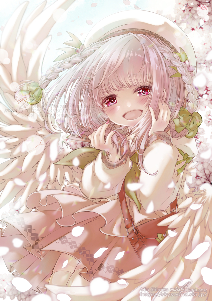 晴れやかな春の唄をあなたへ<br><br>2024.3.8|オリジナル|デジタル 清水実羽による春風に吹かれる女の子のデジタルイラスト